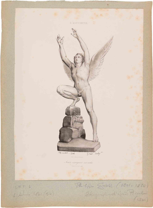 Philippe Grass, Angel Raising His Wings, 1800s, Lithograph, Framed