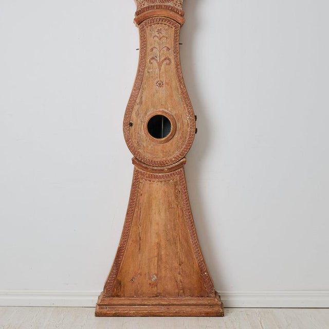 Gustavian Long Case Clock in Hand-Carved Pine, Sweden, 1790 For Sale - Image 9 of 11
