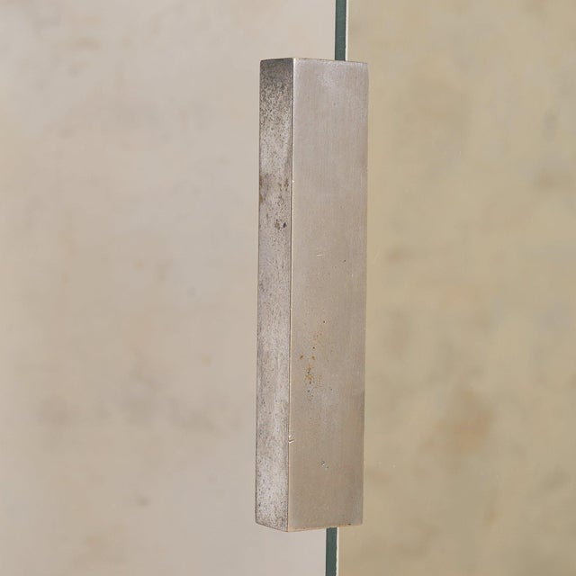 Transparent Italian Brutalist Floor Mirror with Embossed Metal + Wood Base, 1970s For Sale - Image 8 of 11