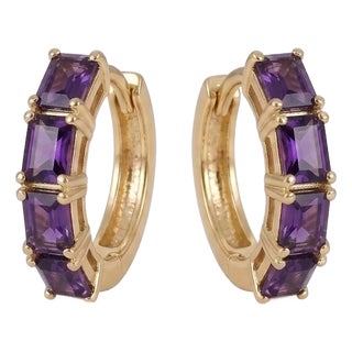 Amethyst Huggie Hoop Earrings | 18k Gold Plated February Birthstone Gemstone Hoops - A Pair For Sale