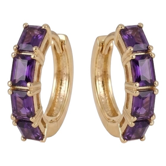 Amethyst Huggie Hoop Earrings | 18k Gold Plated February Birthstone Gemstone Hoops - A Pair For Sale