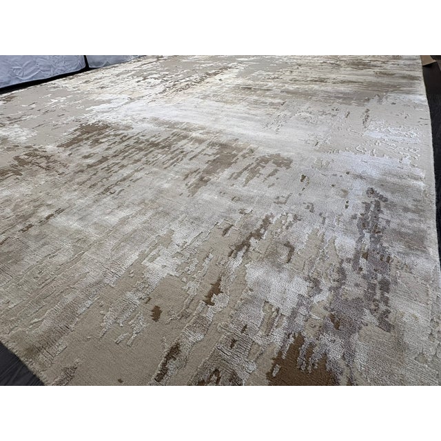 Contemporary Rh Restoration Hardware Riva Hand-Knotted Rug — 9' × 12' Dove/Wheat | Wool & Viscose Blend For Sale - Image 3 of 18