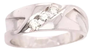 14 Karat White Gold and Diamond Three-Stone Band Wedding Bridal Ring, Size 8.75
