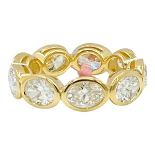 Gia .50 Carat Each White Oval Diamond Bezel Eternity Ring Band in 18k Gold, Size 6.25 For Sale
