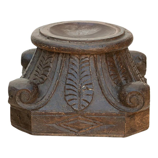 Carved & Painted Teak Candle Holder For Sale