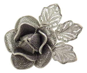 Vintage Italian Handmade Genuine Silver Filigree Rose Shaped Brooch, 1970s