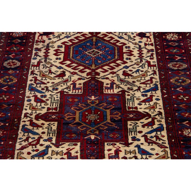 1960s 1960s Vintage Handmade Tribal Beige Heriz Wool Runner For Sale - Image 5 of 8