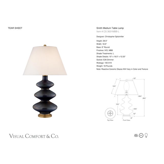 Christopher Spitzmiller by Visual Comfort Signature Smith Medium Table Lamp in Mixed Blue Brown with Linen Shade Designer:...