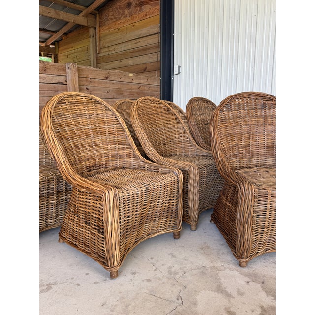 Set of 8 Organic Modern Rustic Coastal Braided Rattan Dining Chairs For Sale In Naples, FL - Image 6 of 12