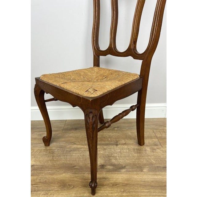 Vintage French Dining Chairs in Oak with Rush Seats, Set of 6 For Sale - Image 14 of 17