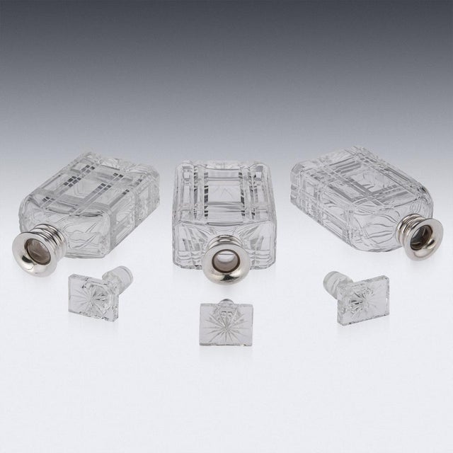 20th Century English Art Deco Solid Silver & Cut Glass Decanters, 1910s, Set of 3 For Sale - Image 8 of 18