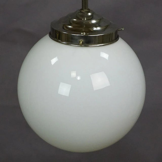 Bauhaus Functionalistic Bauhaus Pendant Light with Opaline Glass Shade, 1920s For Sale - Image 3 of 7