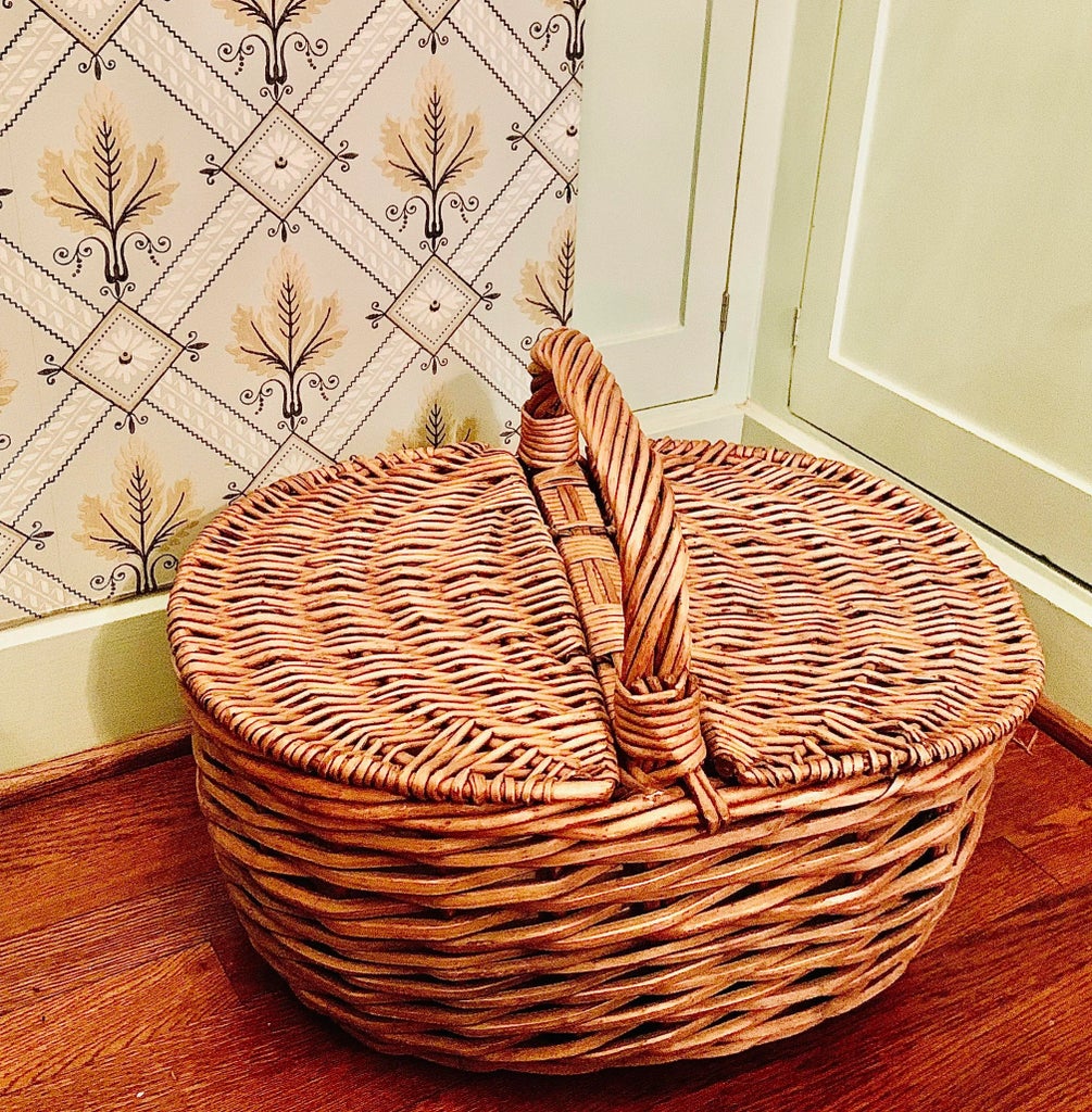 Vintage Leather Strap Split Lid Double Handle Woven Wicker Large Picnic Basket Double Lidded Picnic Basket - Etsy main image 3