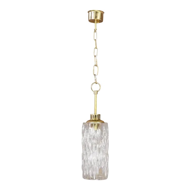 French 1960s Glass and Brass Pendant For Sale