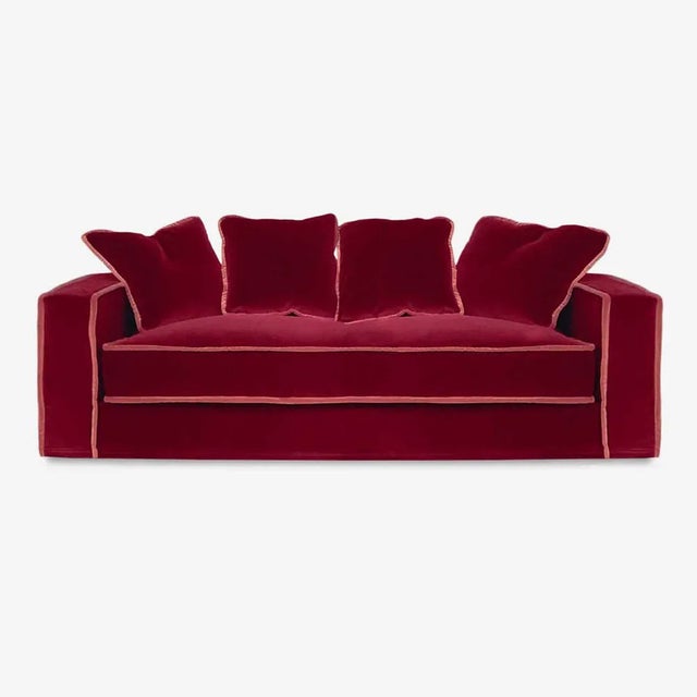 Wood Rafaella Two-Seater Sofa in Red Couture Velvet with Dark Orange Trim from Biosofa For Sale - Image 7 of 7