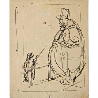 Gabriele Galantara, The Giant and the Guard, Ink Drawing, 1907 For Sale
