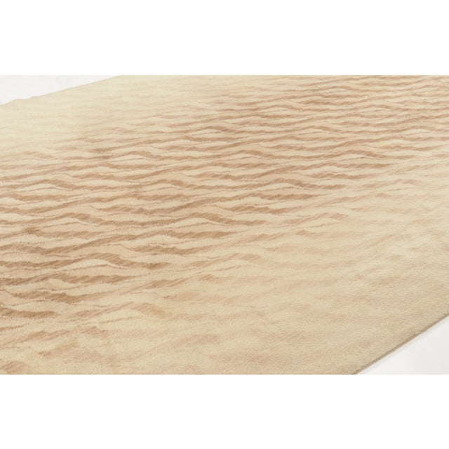 Traditional Antique 20th Century Savonnerie Rug With Diagonal Stripes in Beige & Brown - Rug & Kilim For Sale - Image 3 of 9