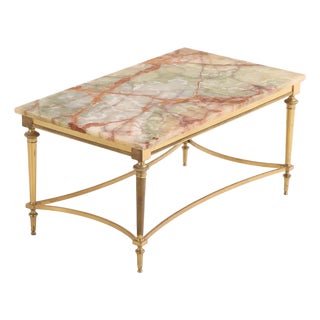 French Brass and Onyx Coffee Table in the Manner of Maison Jansen, C. 1950 For Sale