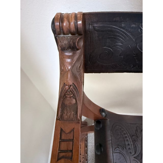 Antique Italian Renaissance Revival Savonarola (Dante) chair, dating to the early 20th century (circa 1900–1930). Hand-...