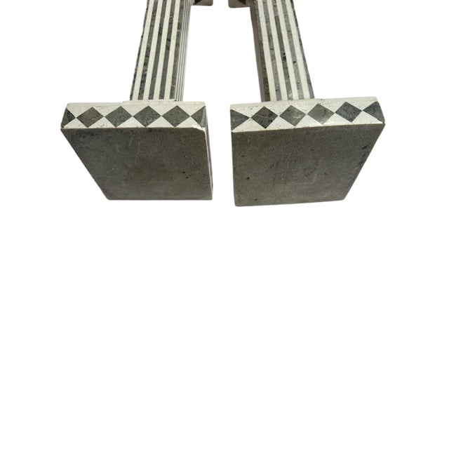 Stone 1990s Vintage Tavola Grey & White Marble Candlesticks- a Pair For Sale - Image 7 of 11