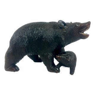 Japanes Bear with Cub Wooden Carved Ainu Figurine, 1900s For Sale