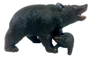 Japanes Bear with Cub Wooden Carved Ainu Figurine, 1900s