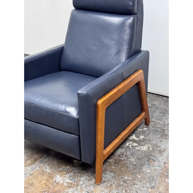 Navy Blue West Elm Spencer Wood-Frame Leather Recliner For Sale - Image 8 of 12