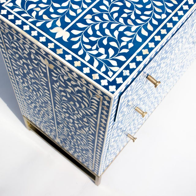 Arts & Crafts Arabesque Bone Inlay Three-Drawer Dresser - Blue by House of Jaipur For Sale - Image 3 of 6