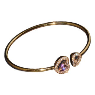 Late 20th Century Authentic Chopard Happy Diamonds Icons 0.54ct Diamond Heart Open Bangle Bracelet 18k Rose Gold For Sale
