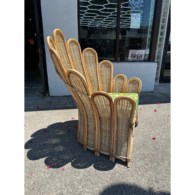 Boho Chic Large Vintage Bamboo and Wicker Fan Back Chair. For Sale - Image 3 of 8