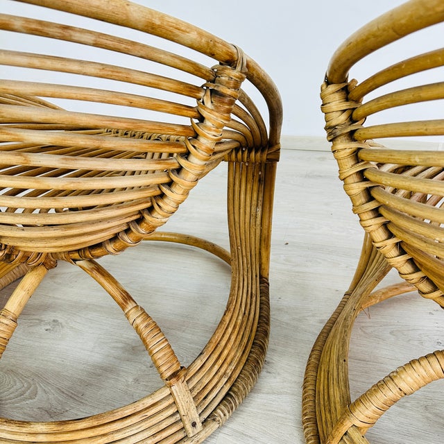 Italian Rattan Lounge Chairs With Coffee Table – Set of 3 For Sale - Image 15 of 16