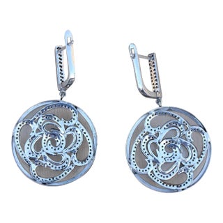 Pave Diamond Earrings 925 Sterling Silver Drop Earrings for Her Unique Gift, A Pair For Sale