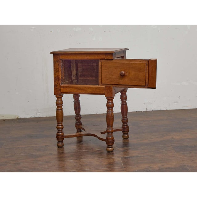 Mid 19th Century 19th Century French Walnut Side Table With Sliding Door and Turned Legs For Sale - Image 5 of 12