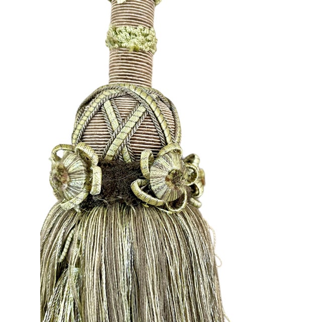 1980s Vintage French Passementerie Tassel Sage Green, Olive Green and Champagne For Sale - Image 5 of 5