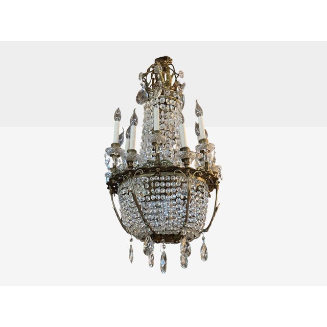 Traditional French Empire, Thirteen Light Basket Chandelier, Bronze, Crystal, France, 19th C For Sale - Image 3 of 11