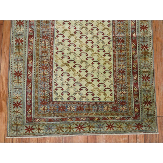 Contemporary Ivory Light Blue Red Vintage Caucasian Shirvan Rug For Sale - Image 3 of 6
