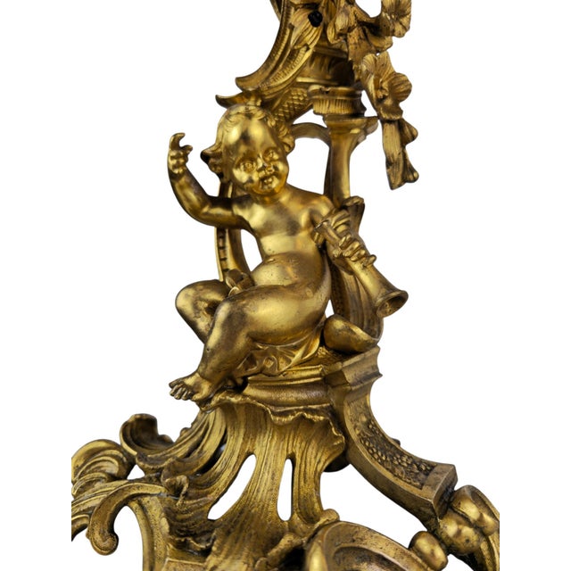 Rococo Gilt Bronze and Brass 5-Light Candelabras with Putti, Set of 2 For Sale - Image 6 of 10