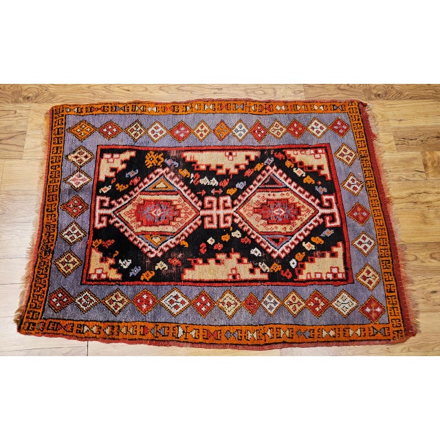 Red Antique Anatolian Village Rug, Hand-Knotted Wool, Ivory & Blue, 1900s, 3' x 4' For Sale - Image 8 of 10