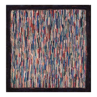 1920s Small Multicolor Antique Modernist Striped Folk Art American Hooked Rug For Sale