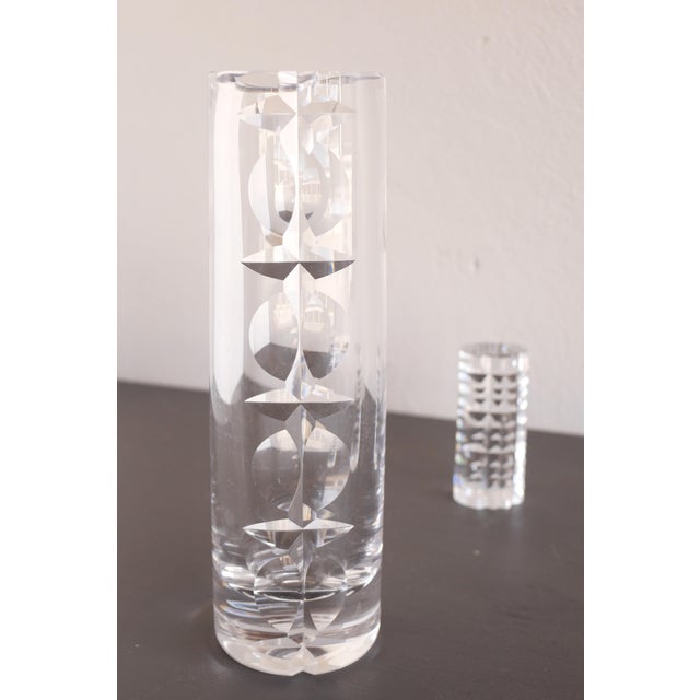 Mid-Century Modern Crystal Hand Cut Decorative Art Vase and Art Object by Mona Morales Schildt for Kosta, Sweden, 1960s, Set of 2 For Sale - Image 18 of 18