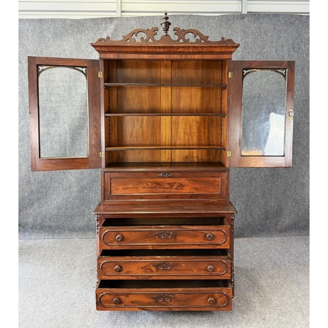 19th Century Rosewood Secretary Desk With Bookcase Top For Sale - Image 4 of 18