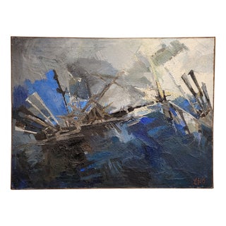 Hugo Cleis, The Battle of Salamine, 1950s, Oil on Canvas For Sale