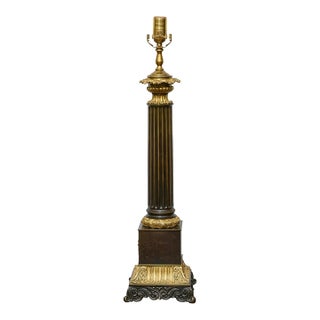 French Empire-Style Bronze Column Table Lamp With Gilt Detailing, Circa 1840 For Sale