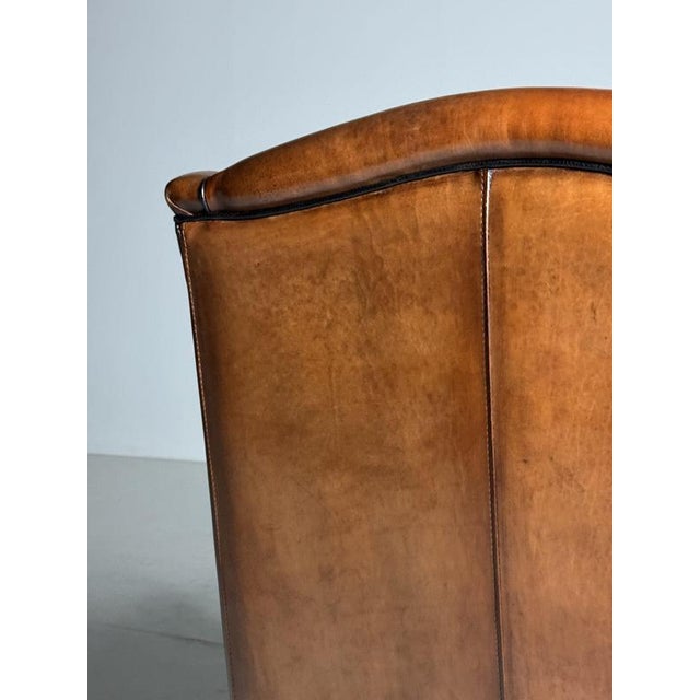 Sheep Leather Wingback Armchair For Sale - Image 3 of 17