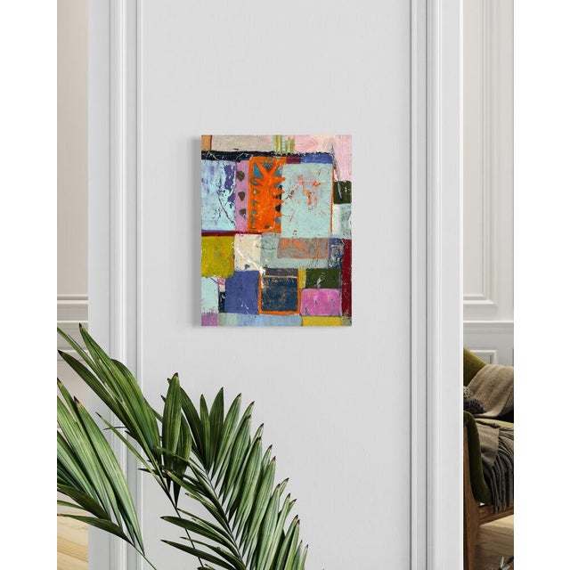 Wood Christiane Corcelle "Friday Night Swing" Mixed Media on Cradled Board, Small Colorful Abstract Painting in Blue, Orange and Pink, 2025 For Sale - Image 7 of 8