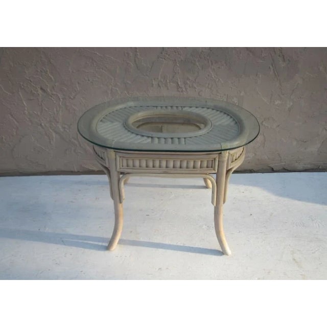 1970s The Wash Wood Bamboo End Table Glass Top For Sale - Image 4 of 5
