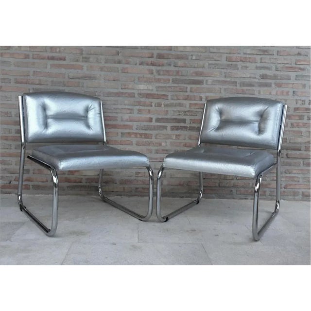 1960s Set of Italian Art Deco Chairs in Leather, 1960 For Sale - Image 5 of 12