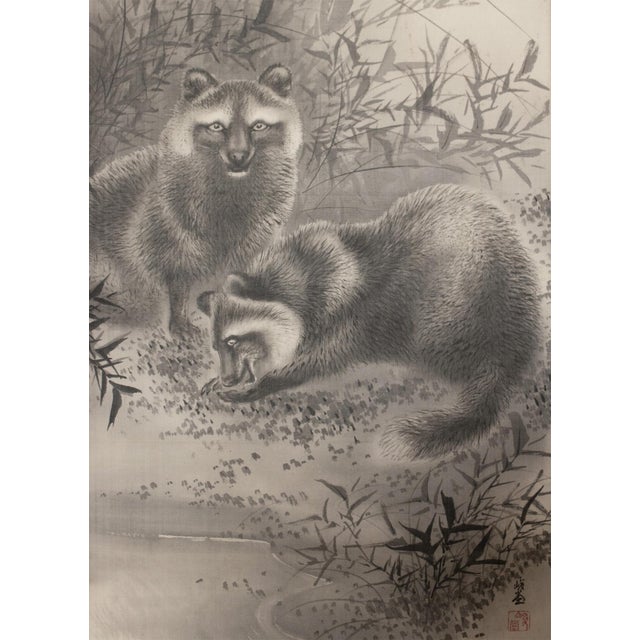 "Raccoons and the Moon", Taisho to Early Showa Era Japanese Ink Scroll Painting For Sale - Image 13 of 18