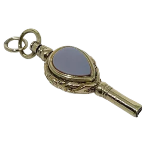 19th Century Brass and Gold Watch-Key with Agate and Heliotrope Stones