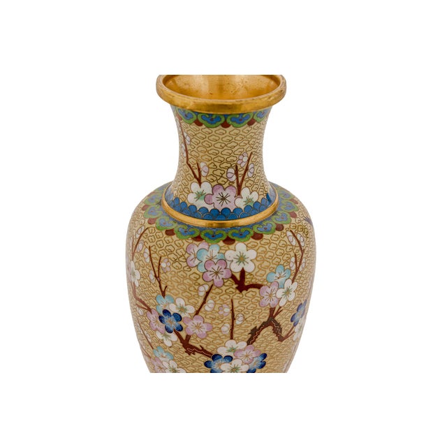 Vintage Chinese Cloisonné Brass Enamel Vase For Sale In Tulsa - Image 6 of 10